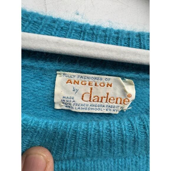 VINTAGE ANGELON BY DARLENE French Angora/Lamb Wool Sweater Blue W's Size 40 USA - Picture 3 of 11
